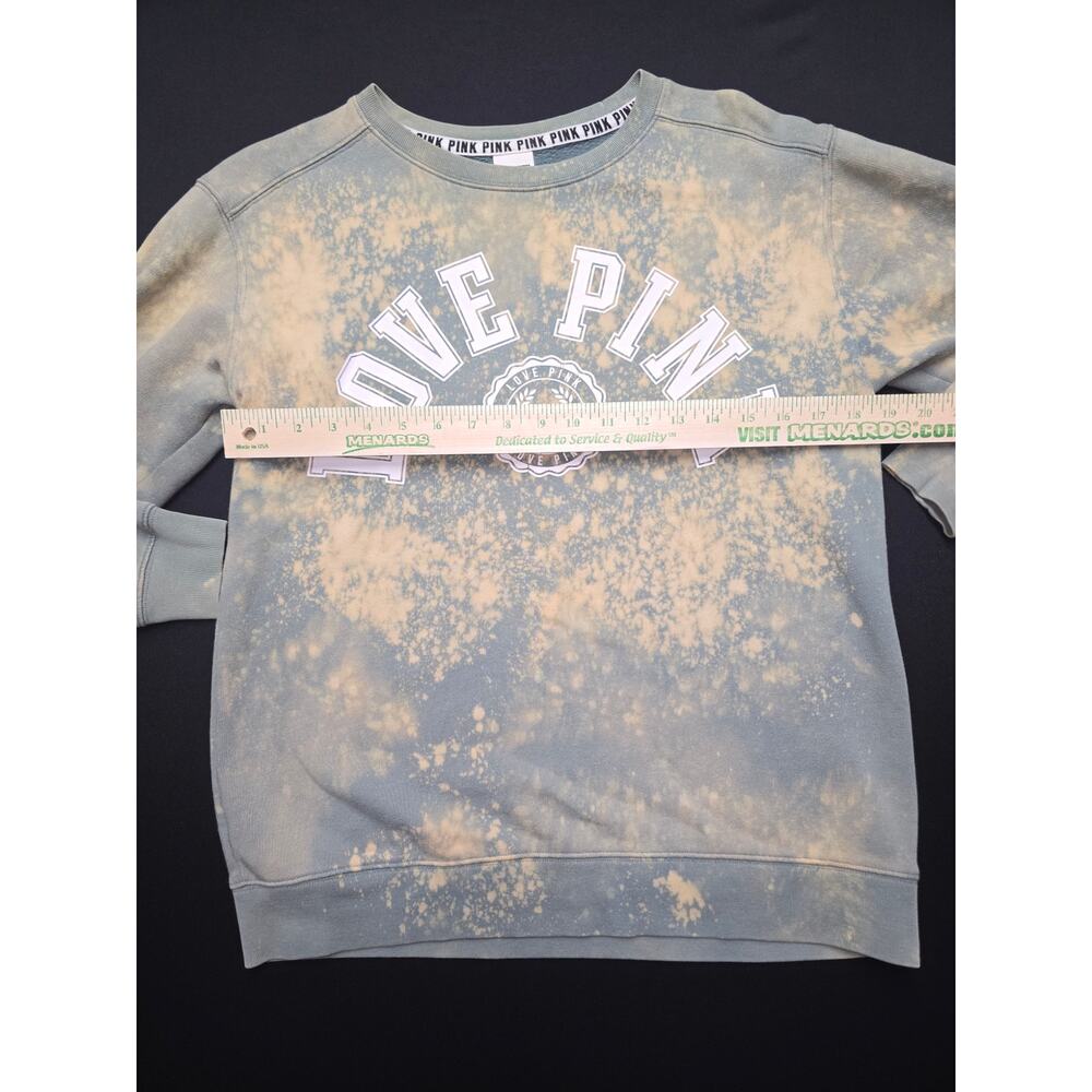 PINK Victoria's Secret Sweatshirt Womens XS Green Bleach Wash Crewneck Pullover - Picture 6 of 7